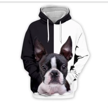 Loose Black White Dog Pattern Animals Hoodie