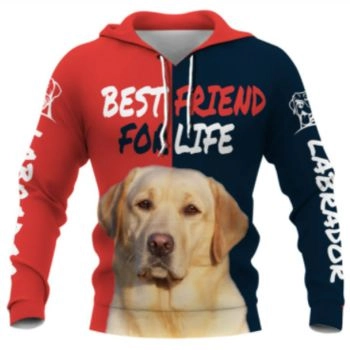 Loose And Fashion Red Blue Dog Pattern Animals Hoodie