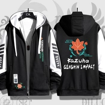 Simple Black Genshin Impact Kaedehara Kazuha Anime Zip-Up Hoodie