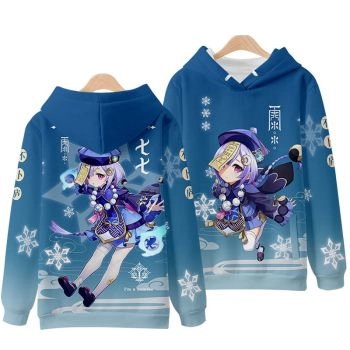 High-Quality Genshin Impact Anime Game Qiqi Navy Blue Hoodie