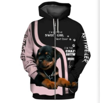 Elegance Pink Black Dog Pattern Animals Zip-Up Hoodie