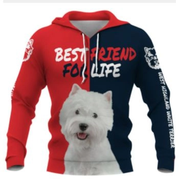 Pretty Red Blue Dog Pattern Animals Hoodie