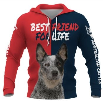 Oversize Red Blue Dog Pattern Animals Hoodie