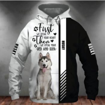 Fashion Black White Dog Pattern Animals Hoodie