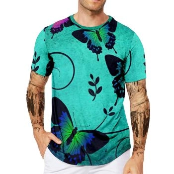 Blue Charming Phantom Orchid Butterfly Pattern 3D Printed T-Shirto