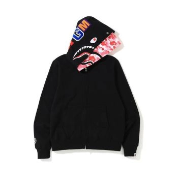 black and light pink Ape head double hooded cardigan jacket