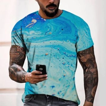 Blue Vintage Stain Abstract Art Pattern 3D Printed T-Shirto