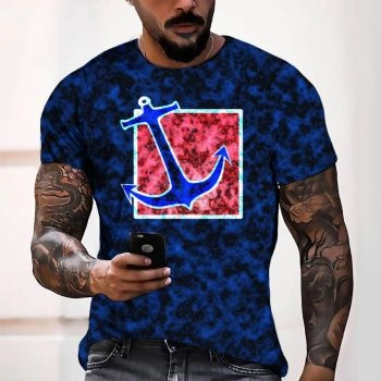 Blue Oversize Anchor Pattern 3D Printed T-Shirto