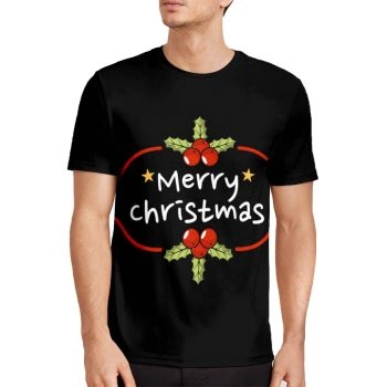 Black Vintage Christmas Leaves Pattern 3D Printed T-Shirto