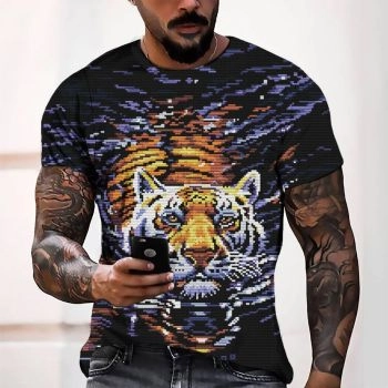Black Personality Swim Tiger Pattern 3D Printed T-Shirto