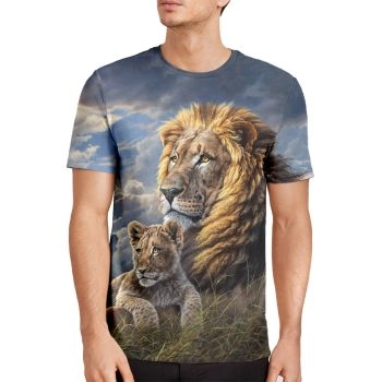 Blue Breathable Lion Pattern 3D Printed T-Shirto