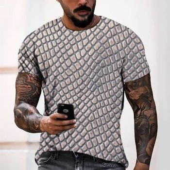 Grey Personality Leather Grain Pattern 3D Printed T-Shirto