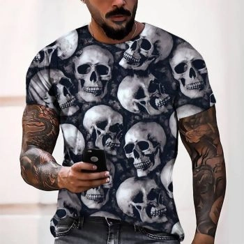 Grey Light Halloween Skull Pattern 3D Printed T-Shirto