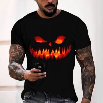 Black Gorgeous And Extraordinary Halloween Pumpkin Pattern 3D Printed T-Shirto