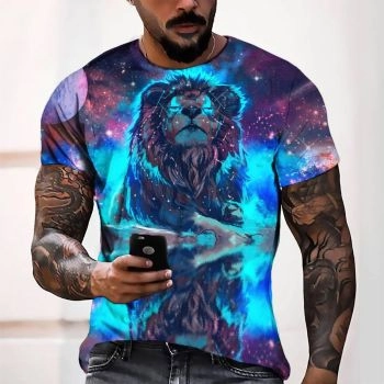 Blue Charming Lion Pattern 3D Printed T-Shirto