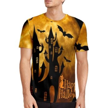 Orange Cute And Pretty Halloween Bats House Pattern 3D Printed T-Shirto