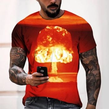 Red Charming Atomic Bomb Explosion Pattern 3D Printed T-Shirto