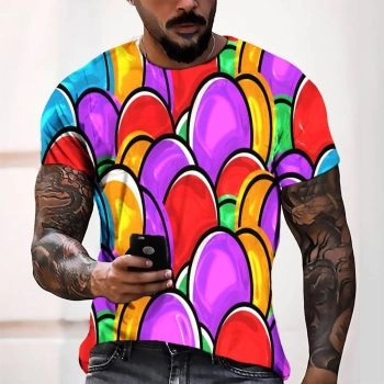 Red Casual Easter Watercolor Egg Painting Pattern 3D Printed T-Shirto