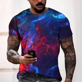 Blue Gorgeous Star Pattern 3D Printed T-Shirto