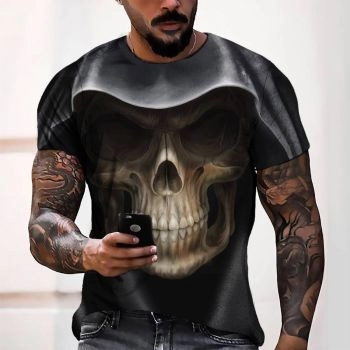 Black Personality Halloween Skull Pattern 3D Printed T-Shirto