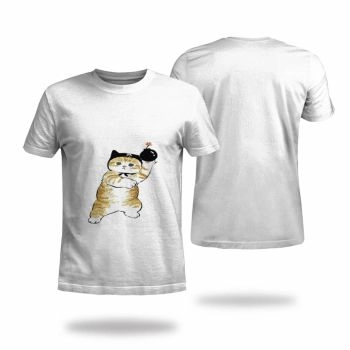 White Loose Cat Pattern 3D Printed T-Shirto