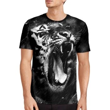 Black Elegance Scary Tiger Pattern 3D Printed T-Shirto