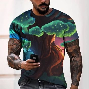 Green Playful And Lovely Tree Pattern 3D Printed T-Shirto