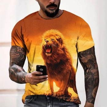 Orange Soft And Light Lion Pattern 3D Printed T-Shirto