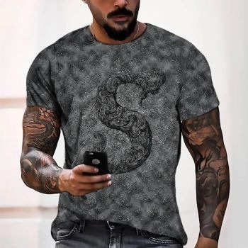 Grey High Quality Alphabet S Pattern 3D Printed T-Shirto