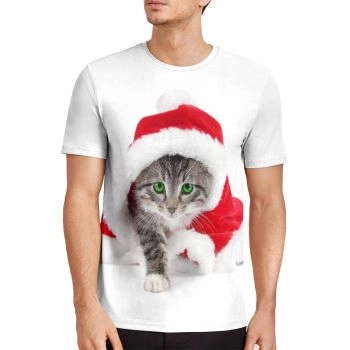 Colorful High Quality Christmas Cat Pattern 3D Printed T-Shirto