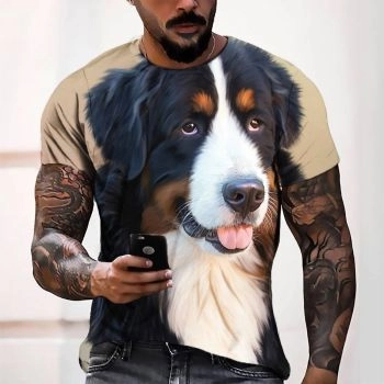 Black Fashion Dog Pattern 3D Printed T-Shirto