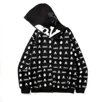 Black Skull embroidered zipper hoodie