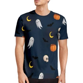 Black Vintage Moon Halloween Pumpkin Pattern 3D Printed T-Shirto