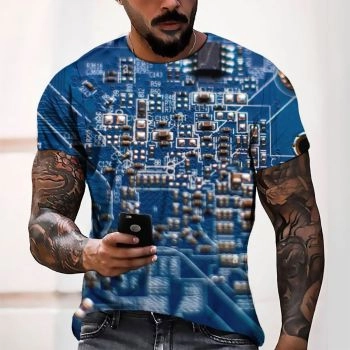 Blue Popular Circuit Boards Pattern 3D Printed T-Shirto