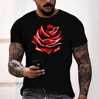 Red Loose Rose Pattern 3D Printed T-Shirto