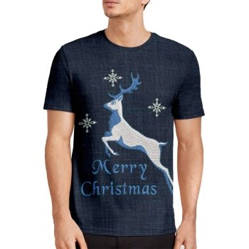 Blue Soft And Light Christmas Deer Pattern 3D Printed T-Shirto