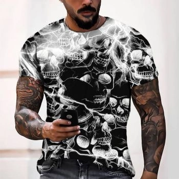 Black Oversize Halloween Skeleton Lightning Pattern 3D Printed T-Shirto