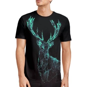 Black Playful And Lovely Deer Pattern 3D Printed T-Shirto