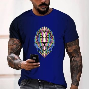 Blue Comfortable Lion Pattern 3D Printed T-Shirto