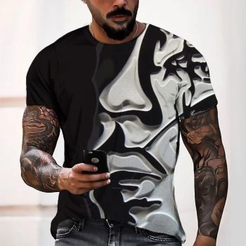Black Classical And Elegant Embossed Human Head Pattern 3D Printed T-Shirto