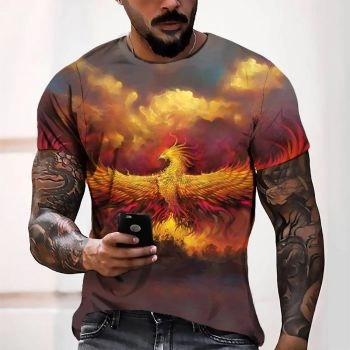 Orange Vintage Phoenix Flame Pattern 3D Printed T-Shirto