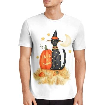 White Street Halloween Cat Pumpkin Pattern 3D Printed T-Shirto