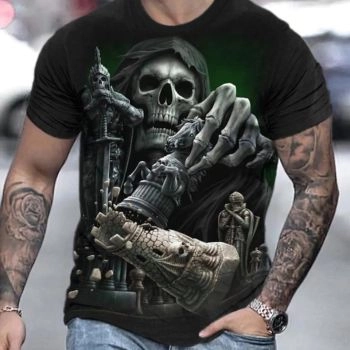 Black Loose Skull Pattern 3D Printed T-Shirto