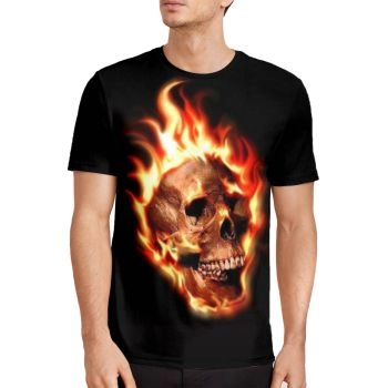 Black Soft Skull fire Halloween Pattern 3D Printed T-Shirto