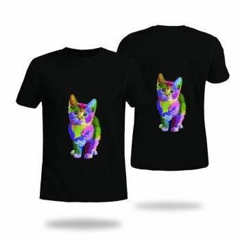 Black Casual Cat Pattern 3D Printed T-Shirto