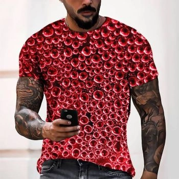 Red Sexy And Slimming Dense Water Droplets Pattern 3D Printed T-Shirto