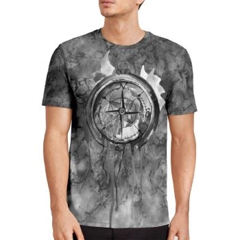 Grey Classical And Elegant Vintage Compass Pattern 3D Printed T-Shirto