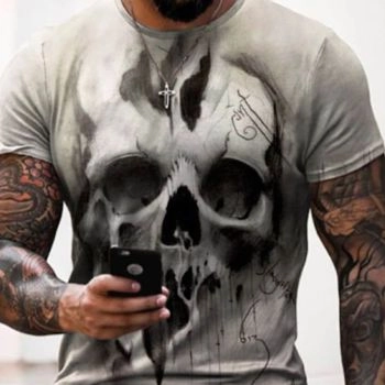 Black Gorgeous And Extraordinary Skull Pattern 3D Printed T-Shirto