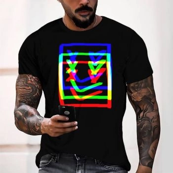 Black Fashion Square Smiley Pattern 3D Printed T-Shirto