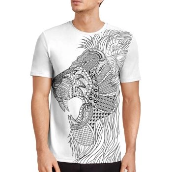 White Pretty Lion Pattern 3D Printed T-Shirto